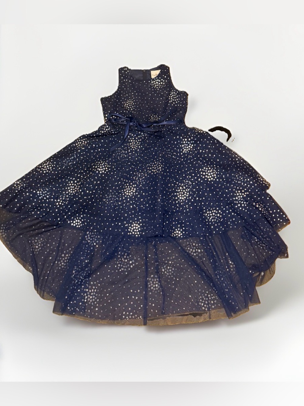 Rare Editions Girls Navy Silver Foil High Low Tulle Party Dress Size 16